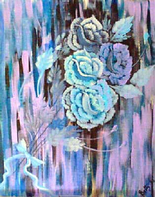 Roses Under Blue Light-Acrylic Painting